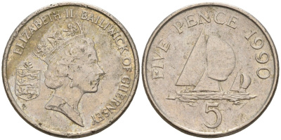 Гернси 5 пенсов 1990 KM 42.2 медно-никель 4596-832