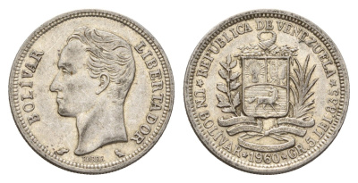 Венесуэла 1 боливар 1960 Симон Боливар Y 37a серебро 4128-653