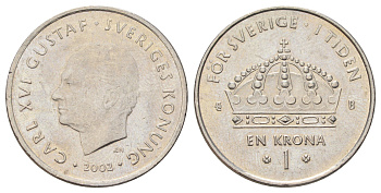 Швеция 1 крона 2002 Карл XVI Густав (1973-) KM 894 медно-никель 4671-413