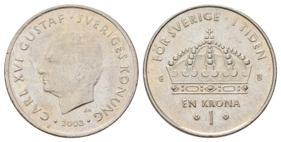 Швеция 1 крона 2002 Карл XVI Густав (1973-) KM 894 медно-никель 4671-413