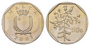 Мальта 50 центов 2001 KM 98 медно-никель UNC 4163-146