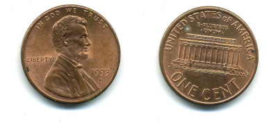США 1 цент 1993 D, Авраам Линкольн KM 201b цинк плакированный медью 4364-245