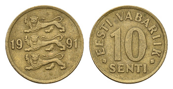 Эстония 10 сентов 1991 KM 22 латунь 4696-126