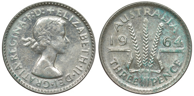 Австралия 3 пенса 1964 Елизавета II (1952-2022) KM 57 серебро 71-958
