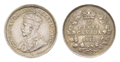 Канада 5 центов 1913 Георг V (1910-1936) KM 22 серебро 4655-437