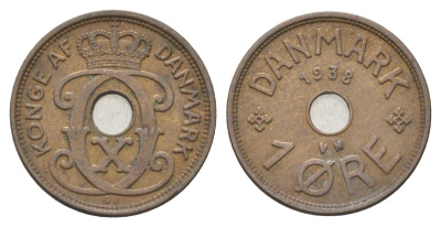 Дания 1 эре 1938 N, Кристиан X (1912-1947) KM 826 бронза 4701-618