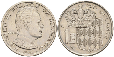 Монако 1 франк 1974 Ренье III (1949-2005) KM 140 никель 190-533