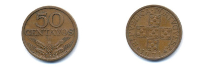 Португалия 50 сентаво 1971 KM 596 бронза 4379-1057