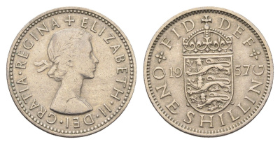 Великобритания 1 шиллинг 1957 Елизавета II (1952-2022), Английский герб KM 904, Spink 4147 медно-никель 4699-457