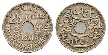 Тунис 25 сантимов 1931 KM 260 медно-никель 270-1515