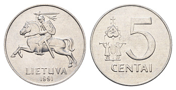 Литва 5 центов (сентов) 1991 год-тип KM 87 алюминий UNC 4688-933