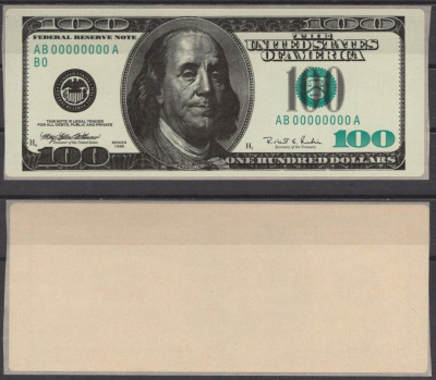 США 100 долларов - наклейка 1996 пластик UNC (пресс) 7196-2-3