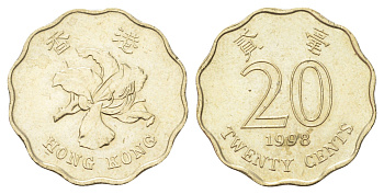 Гонконг 20 центов 1998 KM 67 никель латунь UNC 4701-233