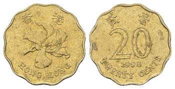 Гонконг 20 центов 1998 KM 67 никель латунь 4682-117