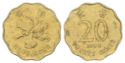 Гонконг 20 центов 1998 KM 67 никель латунь 4682-117