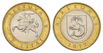 Литва 2 лита 2012 Курорты Литвы - Бирштонас KM 183.1 биметалл UNC 4695-431
