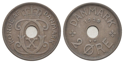 Дания 2 эре 1929 N, Кристиан X (1912-1947) KM 827 бронза 4701-742