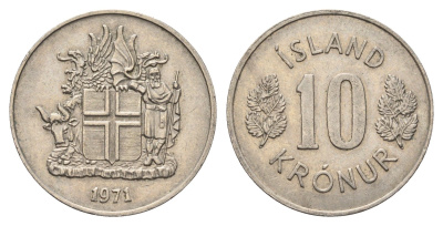 Исландия 10 крон 1971 KM 15 медно-никель 4586-712