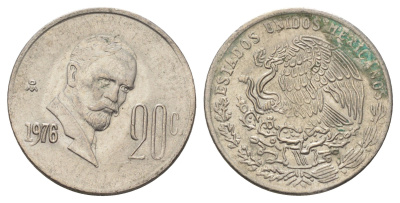 Мексика 20 сентаво 1976 Мо, Игнасио Мадеро KM 442 медно-никель 4580-1049
