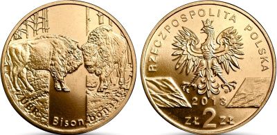 Польша 2 злотых 2013 MW, серия сохраним природу, зубр KM 878 нордик UNC 4676-1036