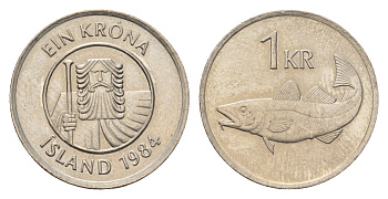 Исландия 1 крона 1984 треска KM 27 медно-никель 4687-836