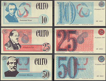 Европа набор из 3 банкнот (10, 25 и 50 евро) 1997 европробники бумага UNC (пресс) 7196-3-2