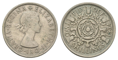 Великобритания 2 шиллинга (флорин) 1954 Елизавета II (1952-2022) KM 906, Spink 4146 медно-никель 4183-412