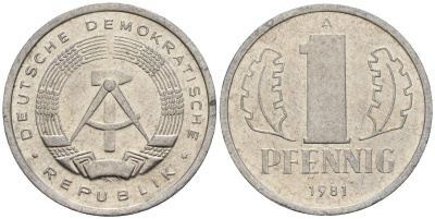 ГДР 1 пфенниг 1981 A KM 8.2 алюминий 188-148