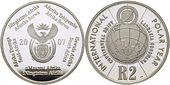 ЮАР 2 ранд 2007 международный полярный год KM 376 серебро PROOF 01-162-21