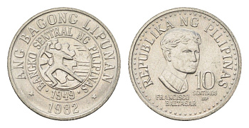 Филиппины 10 сентимо 1982 KM 226 медно-никель UNC 4549-435