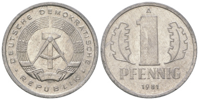 ГДР 1 пфенниг 1981 А KM 8.2 алюминий 4623-431