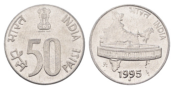 Индия 50 пайс 1995 KM 69 нержавеющая сталь UNC 4699-337