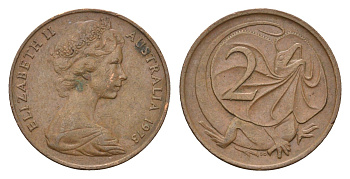 Австралия 2 цента 1973 Елизавета II (1952-2022), плащеносная ящерица KM 63 бронза 4187-1226