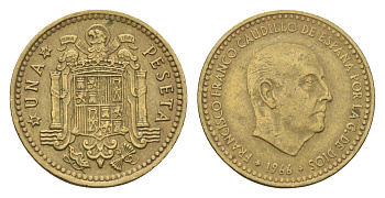 Испания 1 песета 1966 (74) Франсиско Франко (1939-1975) KM 796 алюминиевая бронза 4684-1049