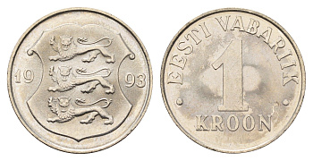 Эстония 1 крона 1993 KM 28 медно-никель UNC 4686-1253