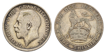 Великобритания 1 шиллинг 1919 Георг V (1910-1936) KM 816, Spink 4013 серебро 98-1016