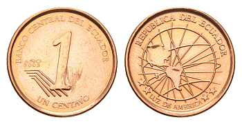 Эквадор 1 сентаво 2003 год-тип KM 104a сталь плакированная медью UNC 4690-843