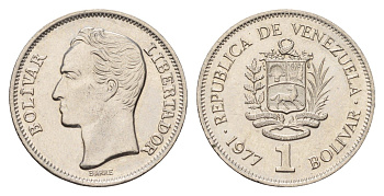 Венесуэла 1 боливар 1977 Симон Боливар KM 52, Schon 62 никель aUNC 4132-1123