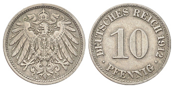 Германия 10 пфеннигов 1912 A KM 12, J. 13 медно-никель 4701-1128