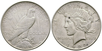 США 1 доллар 1923 D, доллар мира KM 150 серебро 1067-1-46