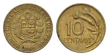 Перу 10 сентаво 1969 KM 245.2 латунь 4674-1014