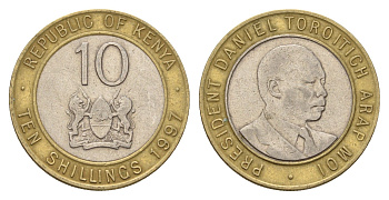Кения 10 шиллингов 1997 Дэниэл арап Мои KM 27 биметалл 4662-416