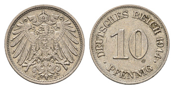 Германия 10 пфеннигов 1914 E, Вильгельм II (1888-1918) KM 12, J. 13 медно-никель 4684-218