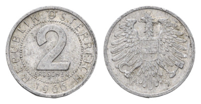 Австрия 2 гроша 1966 KM 2876 алюминий 188-549