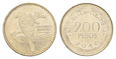 Колумбия 200 песо 2016 KM 297 медь цинк никель UNC 4686-446