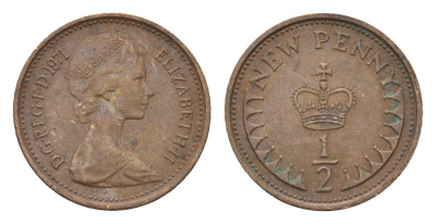 Великобритания 1/2 пенни 1971 Елизавета II (1952-2022) KM 914, Spink 4239 бронза 4697-866