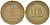 ФРГ 10 пфеннигов 1950 D KM 108, J. 383 сталь плакированная латунью 4513-853