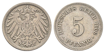 Германия 5 пфеннигов 1906 A KM 11, J. 12 медно-никель 4701-1034