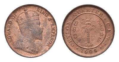 Цейлон 1/4 цента 1904 Эдуард VII (1901-1910) KM 100 медь UNC 650-1733