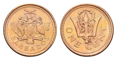 Барбадос 1 цент 1997 KM 10a цинк плакированная медью UNC 4658-741